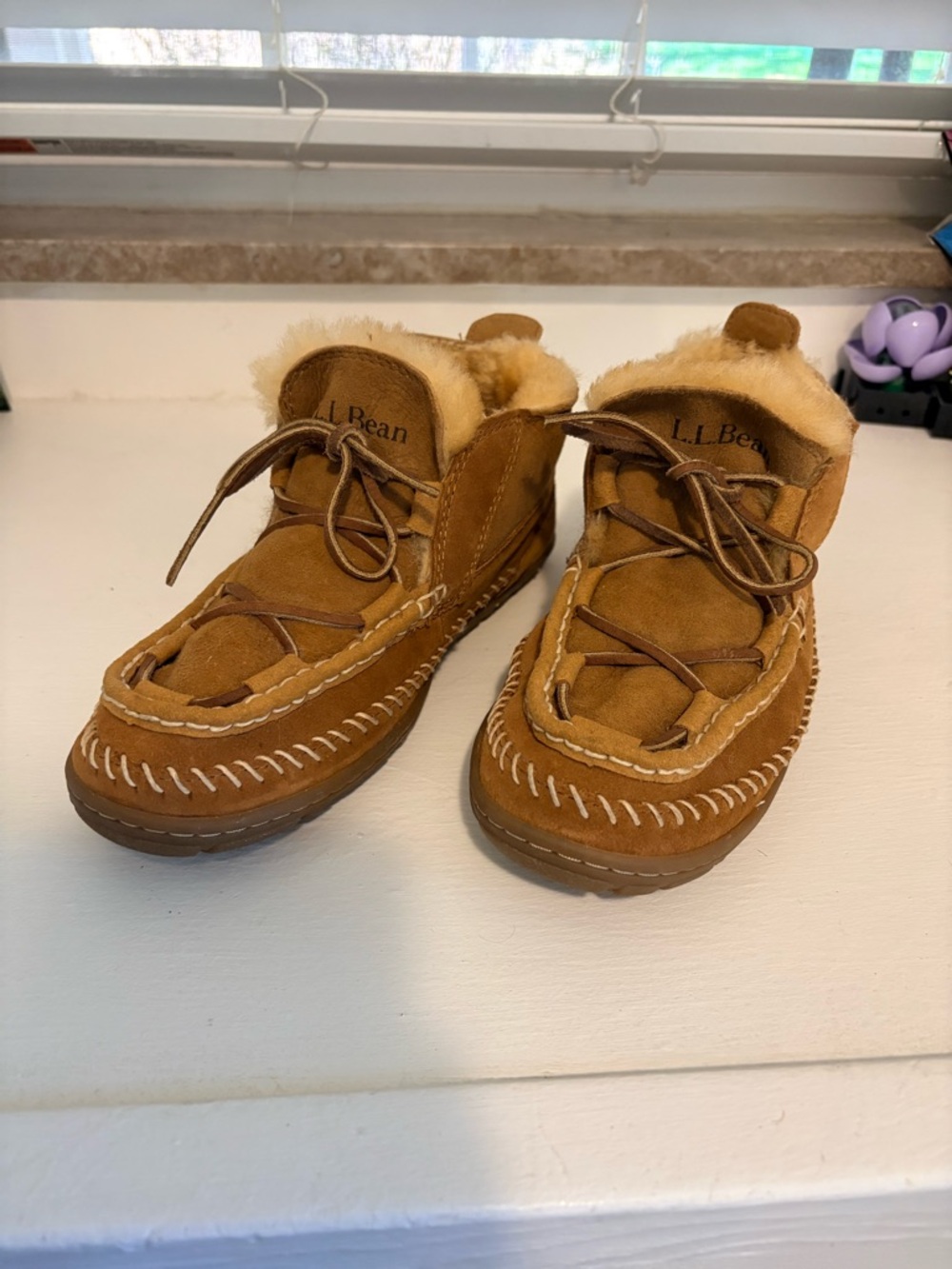 L.L. Bean Chestnut Suede Shearling Moccasin-Style Boots